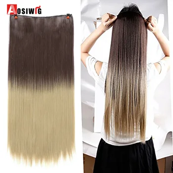 

AOSIWIG 60cm Long Straight 5 Clip In One Pieces Hair Extension Heat Resistant Synthetic Natural Fake Hair Piece for Women