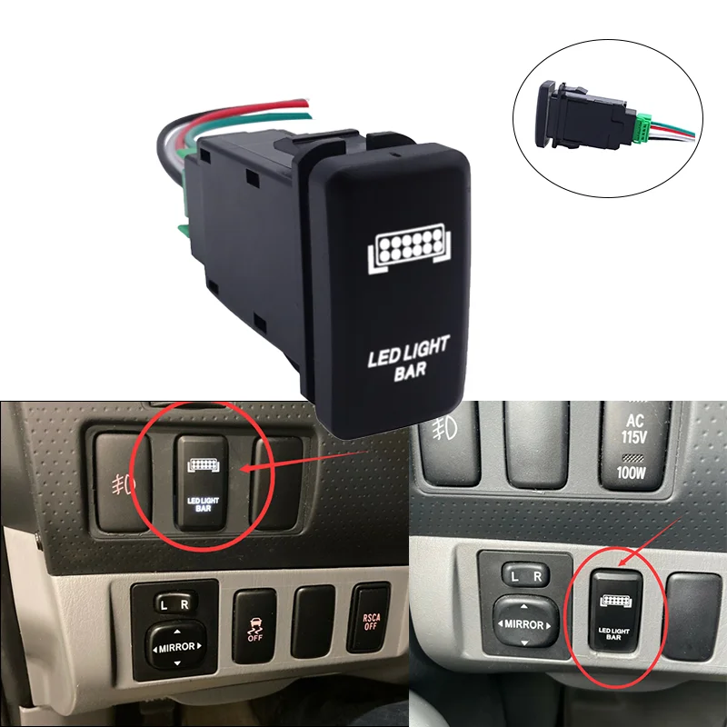 

12V "LED Light Bar" White Backlit Push Button Switch On/Off For Toyota Tacoma Prado 120 Series Landcruiser Yaris RAV4 4Runner