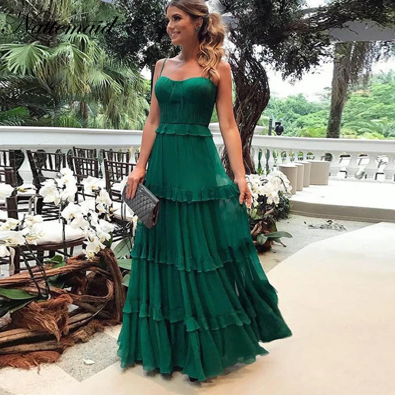 

NATTEMAID Summer Cascading Ruffle Maxi Dress Women Spaghetti Strap Night Sexy Party Dress Backless Long Dress Clothes Vestidos