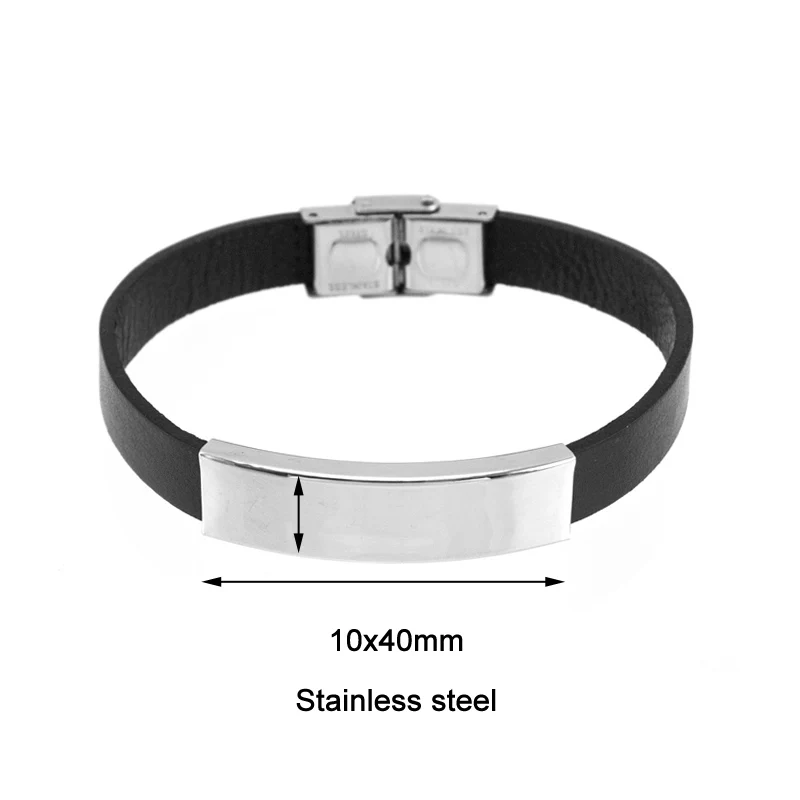 10pcs Risul Personalized print blank Leather Bracelet Stainless Steel safe Clasp Male Bangles Father's  jewelry Gift wholesale