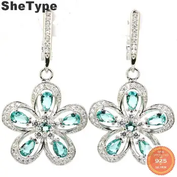 

41x22mm 2020 Hot Sell 7.9g Created Rich Blue Aquamarine CZ 925 Solid Sterling Silver Stud Earrings