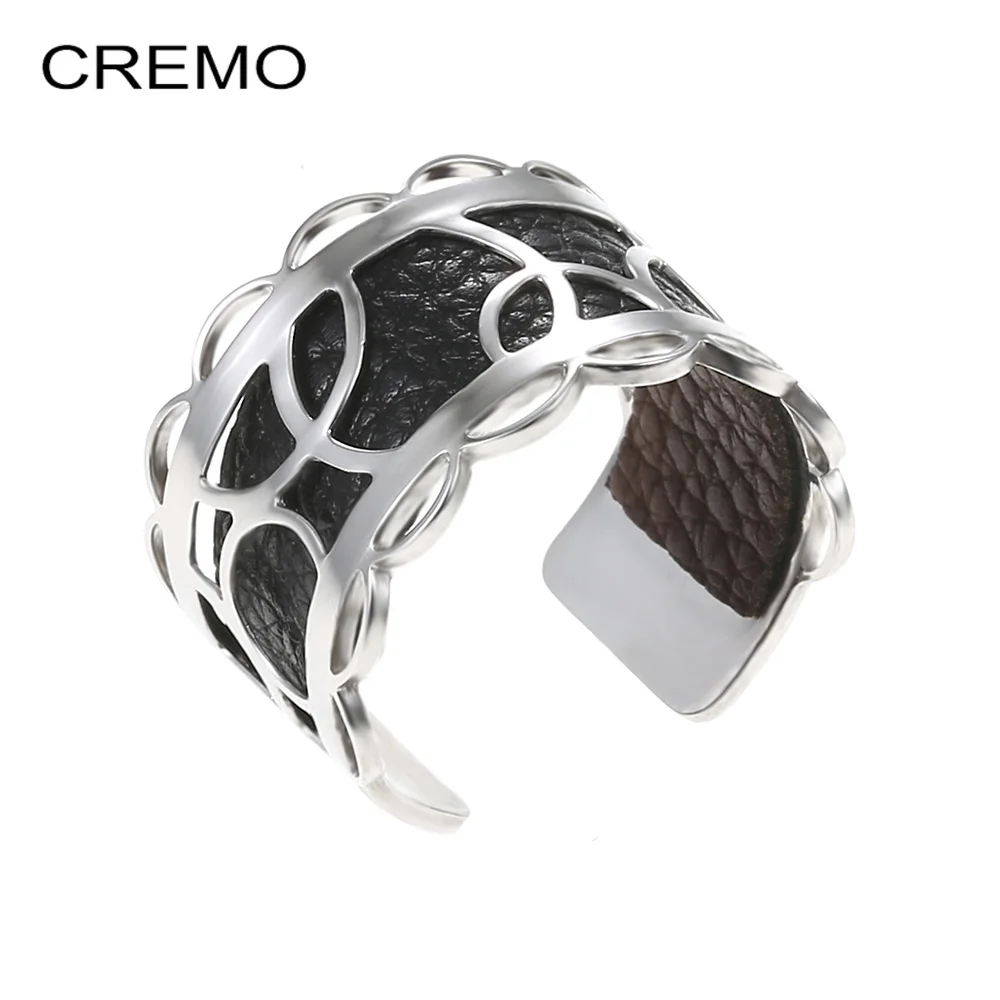 Cremo жоржет регулируемое кожаное кольцо из нержавеющей стали для женщин реверсивное Сменное кожаное кольцо для женщин