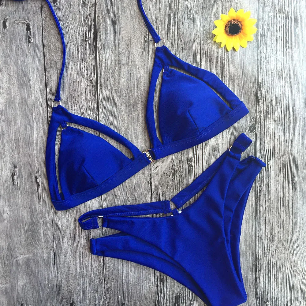 

Swimming Suit Women Sexy Push-Up Padded Bra Beach Solid Halter Bikini Set Swimsuit Swimwear maillot de bain femme 2020#40