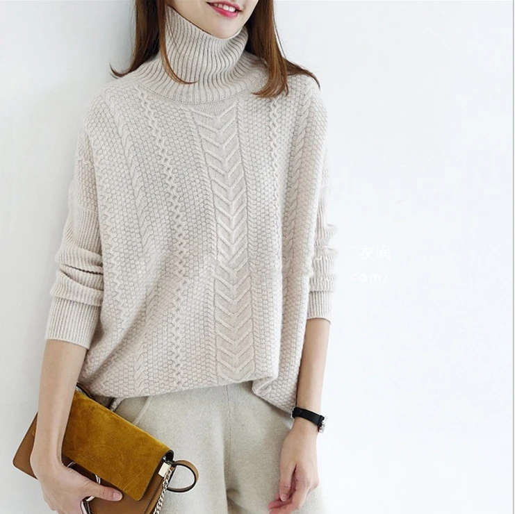 

Sweater Women 2020 Women Turtleneck Sweater Pullover Knitted Loose Plus Size Lazy Thick Women'S Sweaters B155