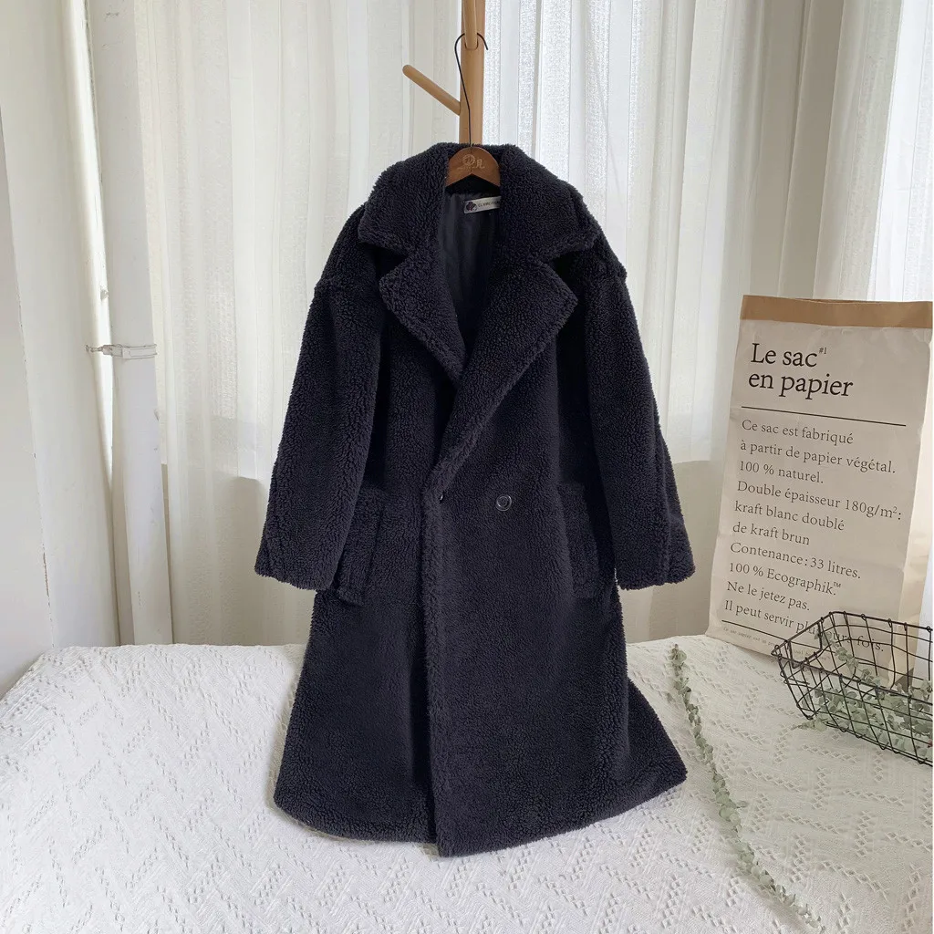 Зимнее женское высококачественное пальто из искусственного меха, роскошное длинное меховое пальто, Свободное пальто с отворотом, толстое теплое женское плюшевое пальто больших размеров 815W