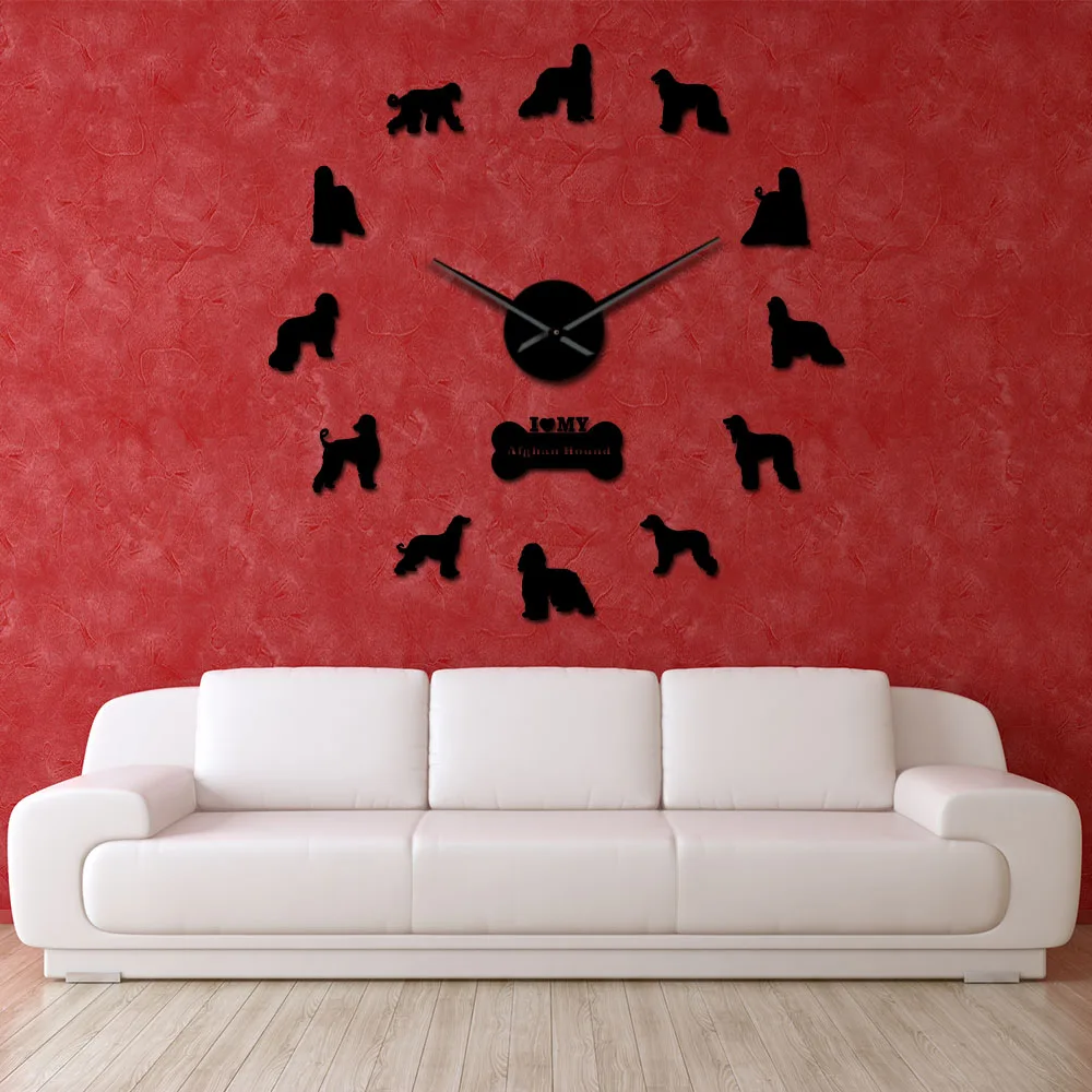 Afghan Hound Dog Breed Large Wall Art Stickers Puppy Dog Pets Decorative Big Wall Clock Silent Movement Hanging Clock Wall Watch
