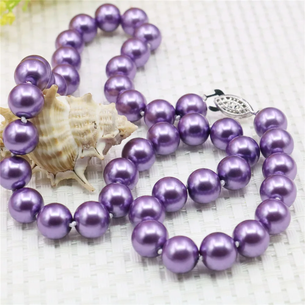 Women 10mm Handmade Shell Pearl Beaded Long Necklaces Fashion Jewelry 34" Gift 
