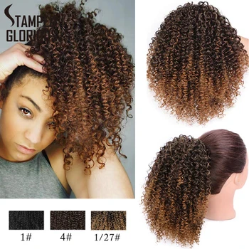 

Stamped Glorious Afro Ponytail Kinky Curly Drawstring Ponytail Ombre Brown Color Hair Extensions Drawstring Ponytail for Women
