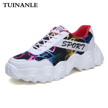 

TUINANLE 2020 Chunky Sneakers Woman Casual Fashion Graffiti Flats Men Vulcanized Shoes Autumn White Sneakers Women Zapatos Mujer