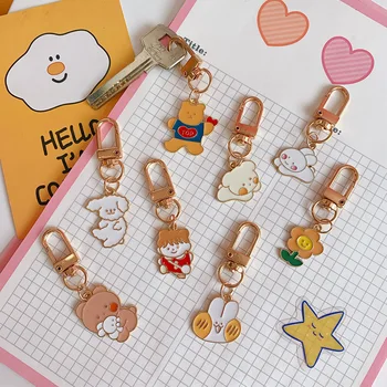 

Cute Cartoon Bear Keychain Fashion Korean Key Chains Women Girl Bag Keyring Pendant Headphone Case Keyfob Jewelry