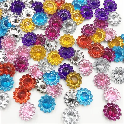 100 шт Смешанные стразы цветок с плоской задней поверхностью акриловые камни хрустальные камни Швейные бусины T05 - Цвет: Mix Color