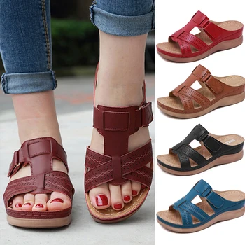 

Premium Orthopedic Open Toe Comfy Sandals Women Low Heels Walking Sandals Corrector Cusion Female Beach Slippers Plus Size 34-43