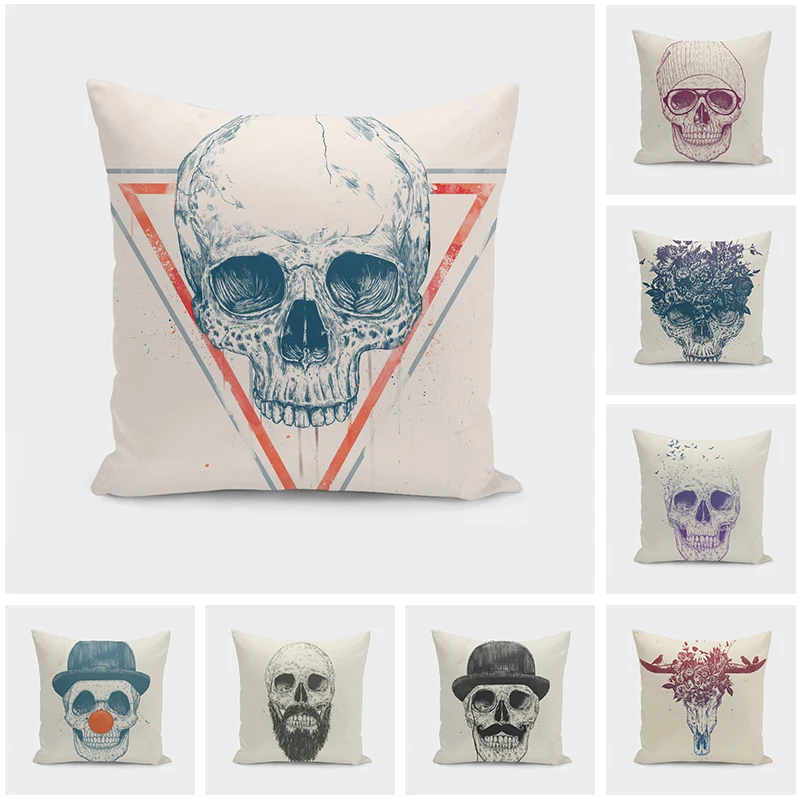 

Skull Cushion Cover Cotton Linen Decorative Pillows for Living Room Sofa 45x45 Throw Kussenhoes Nordic Home Decor