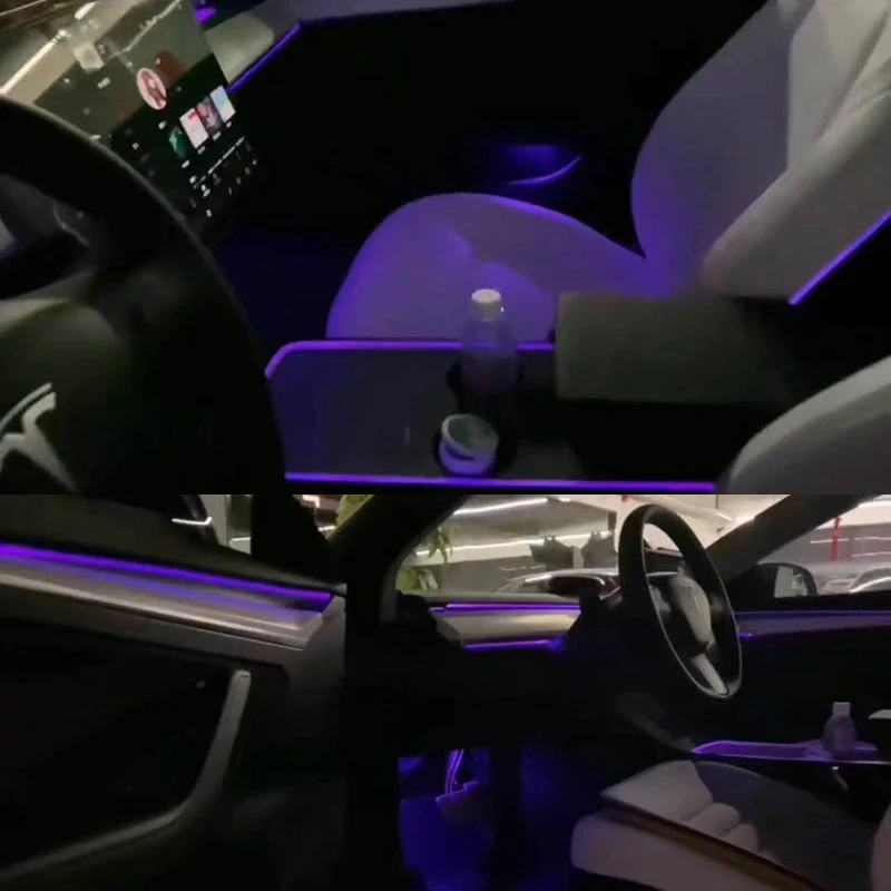 

Inter car Ambient Light 64 For Tesla Model3 model 3 2021 colors Decorate inter lamp touch control Center pillar