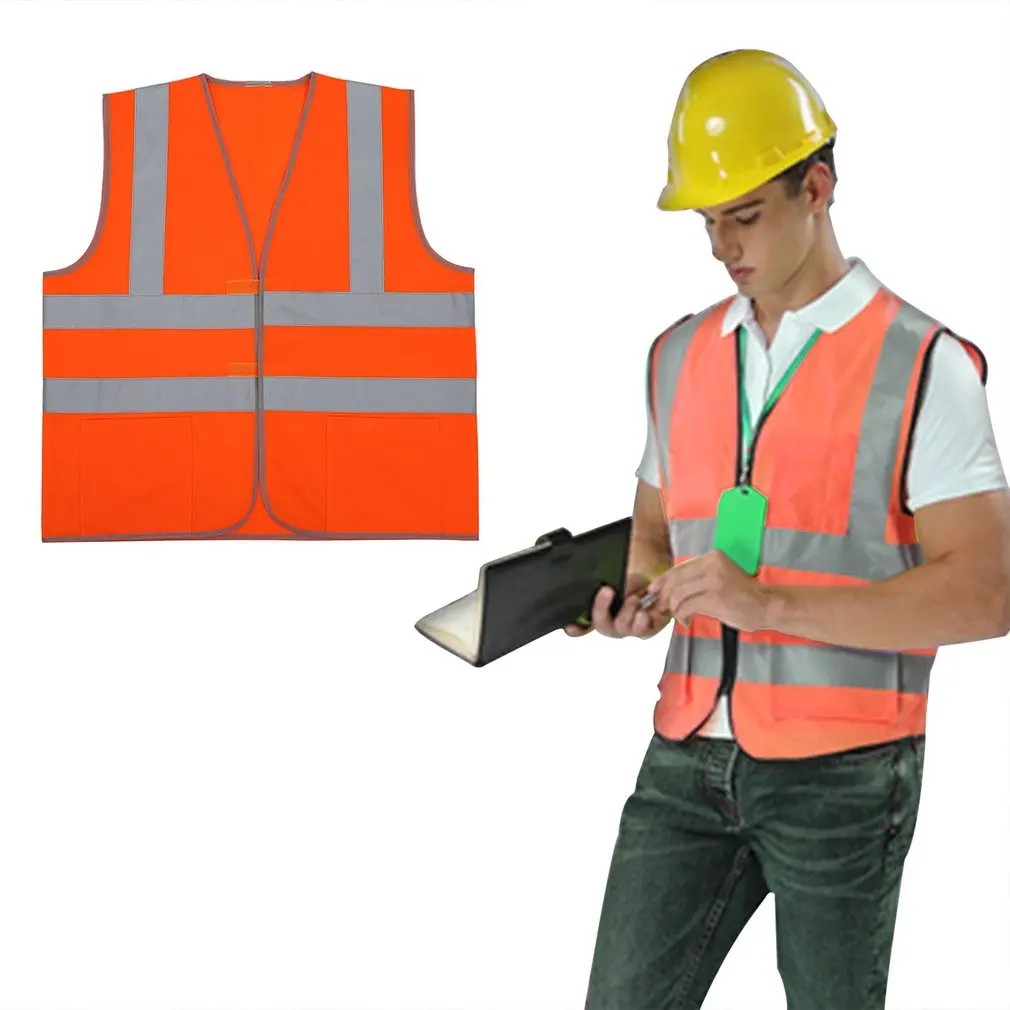 High Visibility Reflective Fluorescent Vest Orange Color Outdoor Safety Clothing Running Ventilate Safe Vest