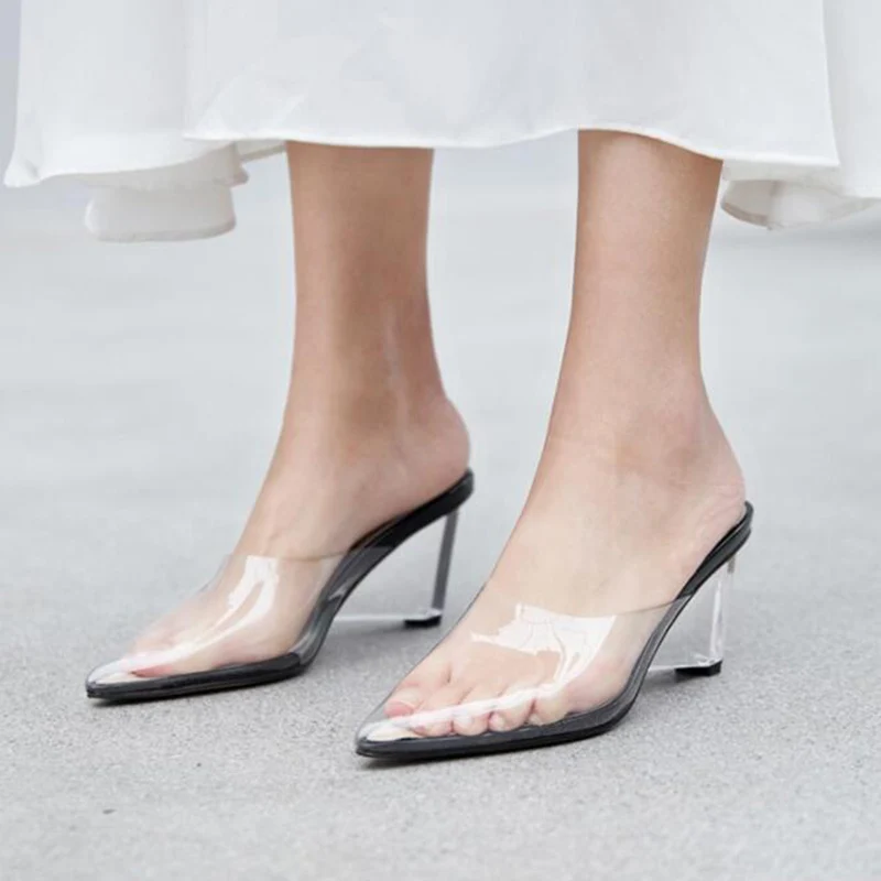 

2020 TPU Transparent Sandals Woman Shoes Brand New Pointed Toe High Heels Wedge Ladies Shoes Women For Party