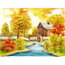5D алмазная картина с изображением осеннего домика на дереве, алмазная вышивка крестиком, круглые стразы, сделай сам, мозаика, фото на заказ