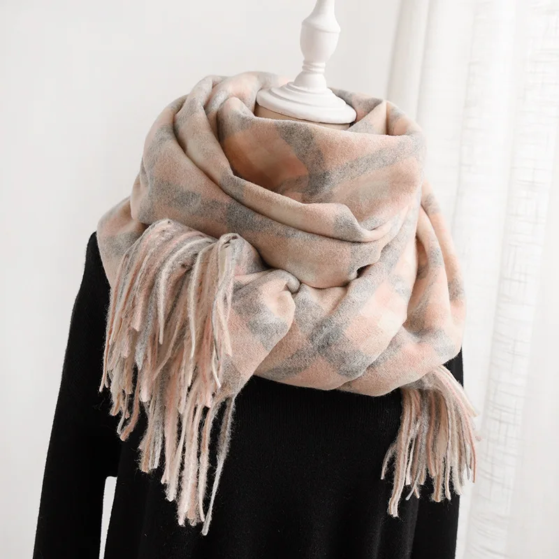 

New Double-sided Classic Chequered Cashmere-like Scarf for Women in 2019,Warming and Thickening Shawl in Winter Korean Edition