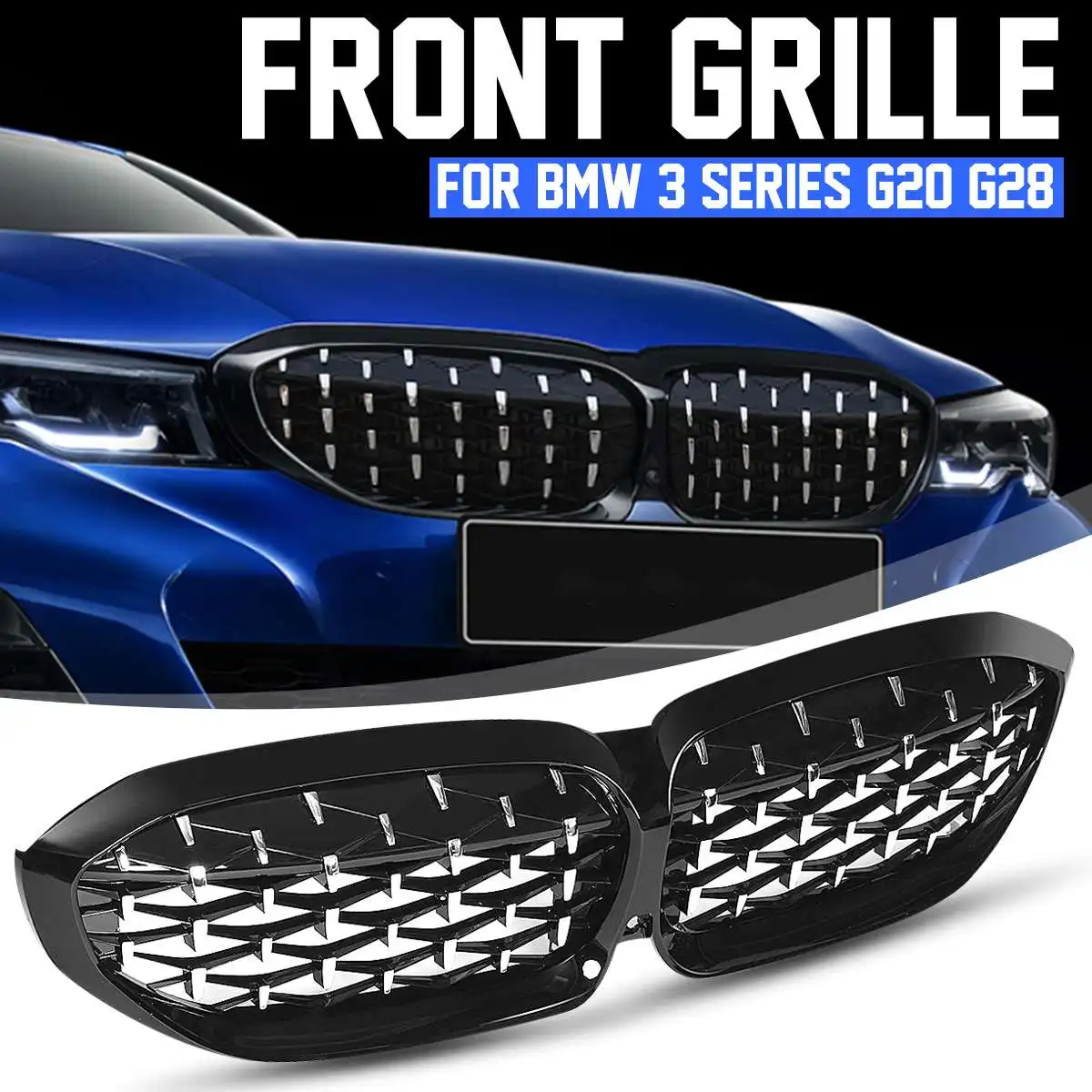 

Atoleader 1 Pair Front Kidney Diamond Grill For B.M.W New 3 Series G20 G28 Front Bumper Car Grill Car Styling Front Bumper Grill