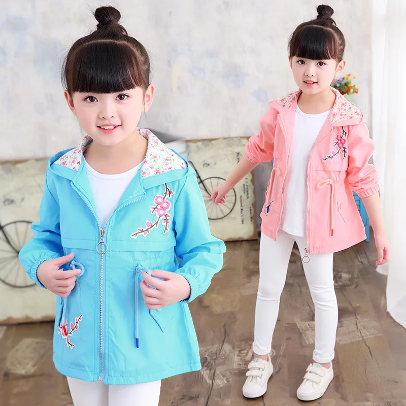

2018 New Style Casual Coat Girls Big Boy Autumn And Winter Applique Peach Blossom Hooded Trench Coat Fashion a Generation of Fat