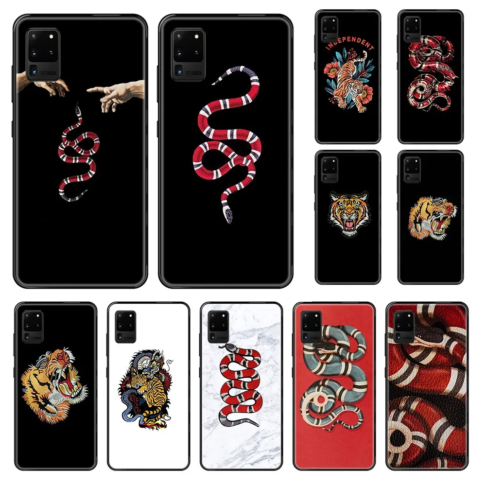 

Italy brand tiger snake tpu silicone back cover black Phone case For Samsung Galaxy S 3 4 5 6 7 8 9 10 Plus Lite Edge