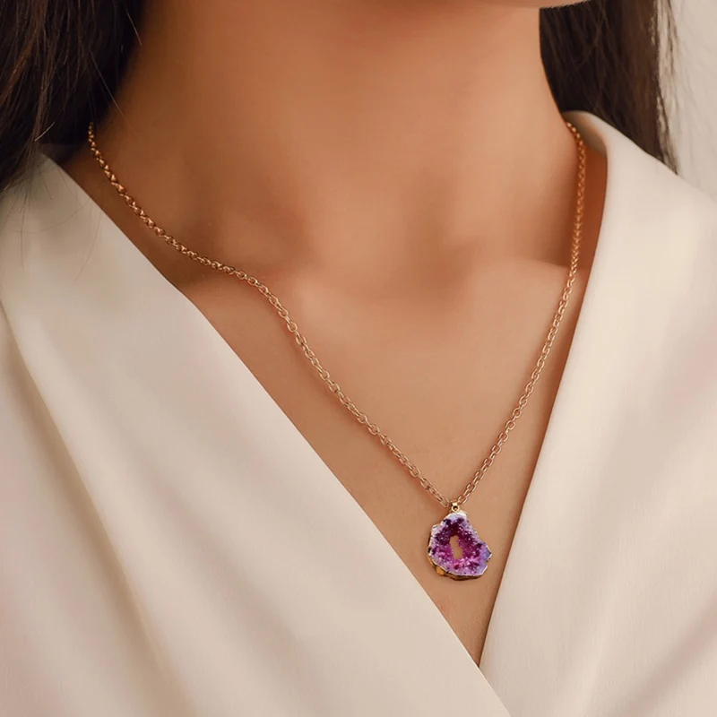 Druzy ожерелье с подвеской Druza Agates Geode, серебро, золото, Druzy, кварцевый камень, натуральный камень, подвеска с покрытием из кристаллов