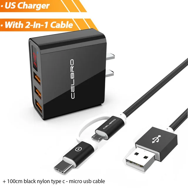 1 US 1 Cable BK 3 порта Usb настенное зарядное устройство адаптер Usb зарядное устройство для телефона светодиодный дисплей для xiaomi mi A3 CC9 красный mi note 8 7 k20 k30 несколько телефонов зарядка - Тип штекера: 1 US 1 Cable BK