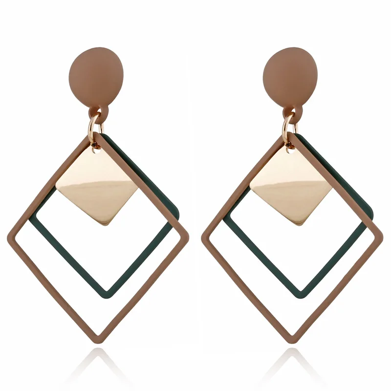 Non Pierced Long Matte Square Pendant Clip On Earrings Sequins Geometric Ear Clips Female
