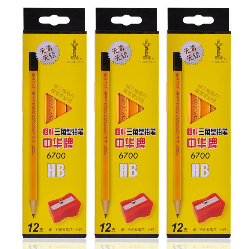 

Chinese 6700 Chunky Triangular Pencil Children Correct Grip Position HB Calligraphy cu gan Triangular Pencil Painted Sketching P
