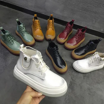 

20 new autumn and winter women's boots color leather platform casual boots tendon bottom lace high top Martin boots doll shoes