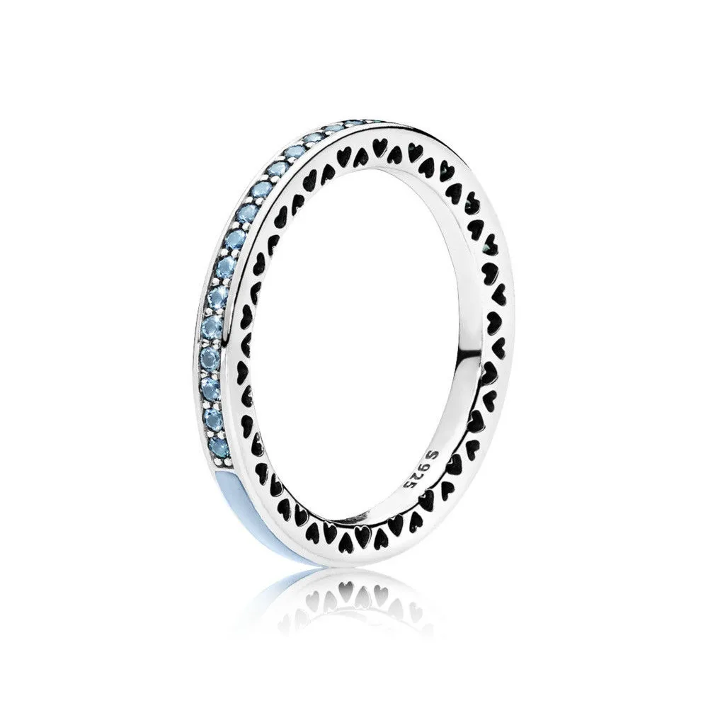 

NEW 100% Sterling silver 1:1 Glamour Blue Ring Radiant Hearts Original Women wedding Fashion Jewelry 2019