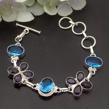 Hermosa Блестящий натуральный Bluetooth фиолетовый аметист925 Серебряный браслет для женщин 7,5 дюймов A781