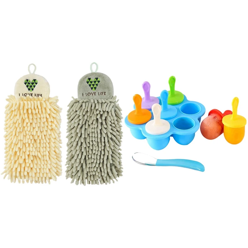 2Pcs Chenille Hand Face Wipe Towels Bathroom & 1pcs Silicone Popsicle Mold Ice Molds Maker Storage Container | Дом и сад