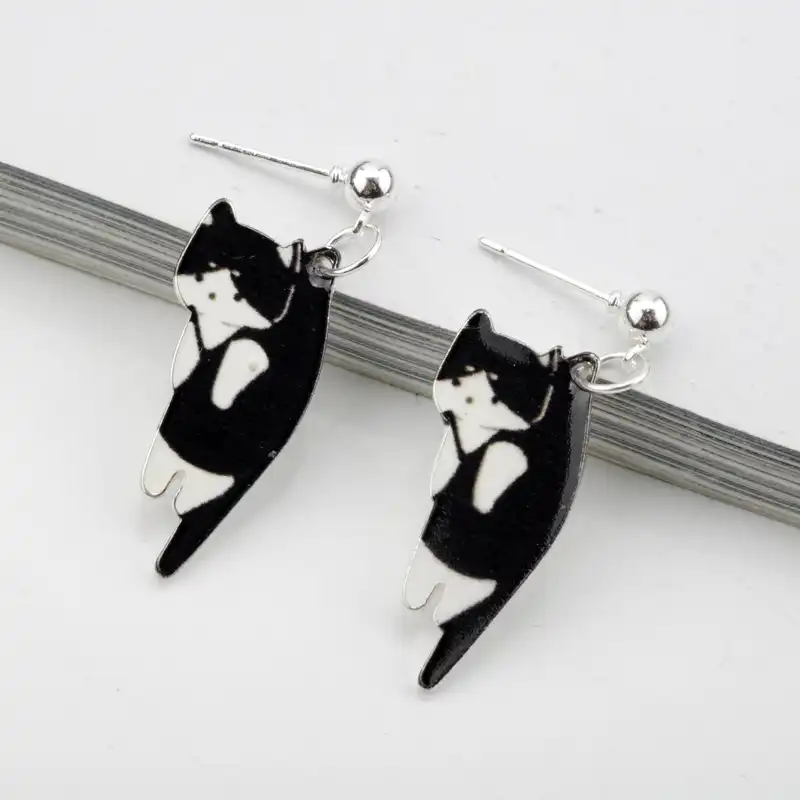 Pendiente De Tuerca De Moda Animado Gato De Dibujos Animados Mujer Oreja Stud Impresion Precioso Gato Pendientes Para Mujer Joyeria Aliexpress