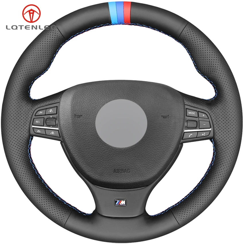 LQTENLEO черный чехол для рулевого колеса автомобиля из натуральной кожи DIY BMW M Sport F10
