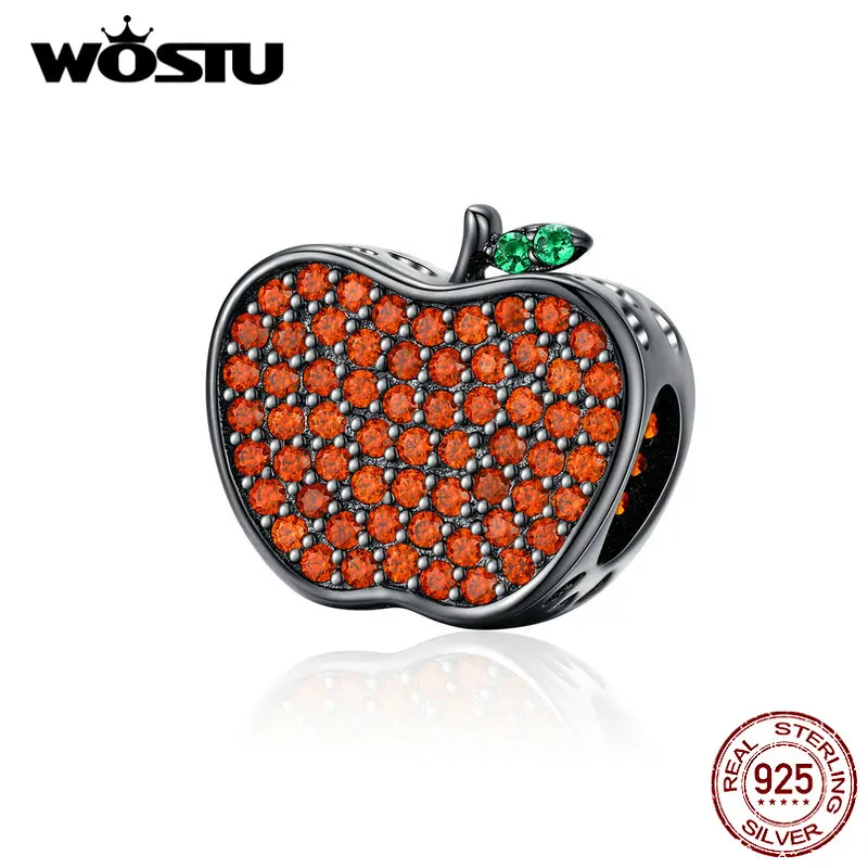 WOSTU 925 пробы серебряные бусины в форме яблока полный Циркон Шарм Подходит браслет кулон Хэллоуин Серебро 925 ювелирные изделия BKC1360