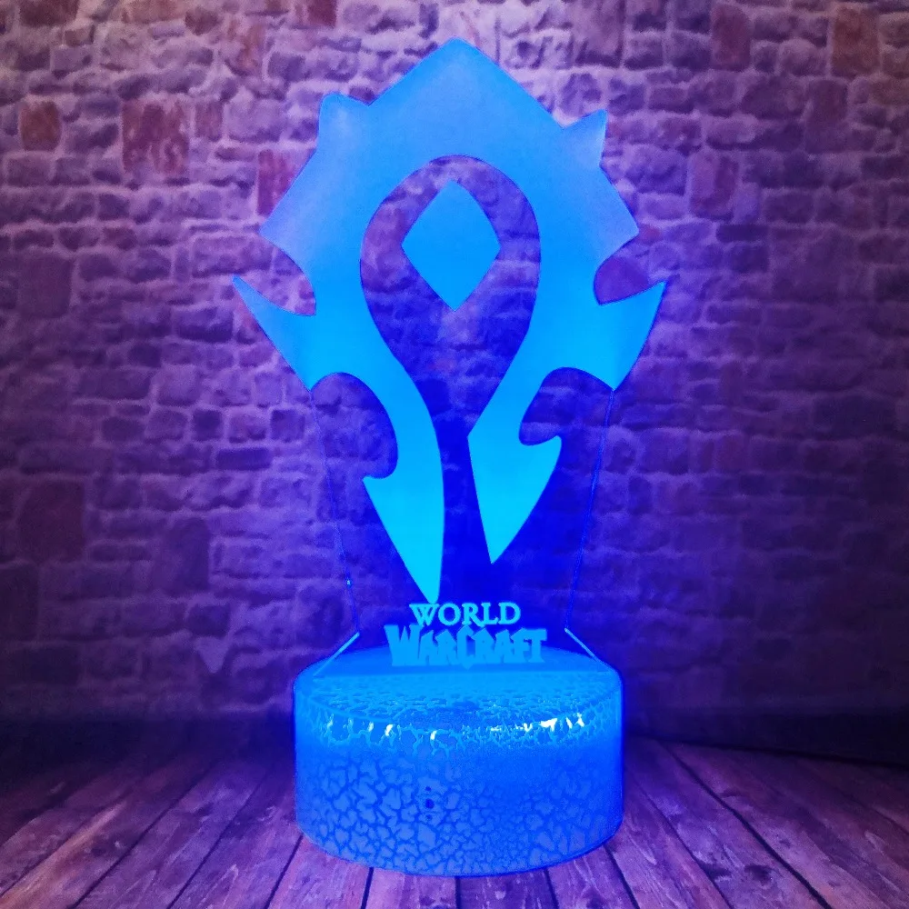 World Of Warcraft лампа-Movie Wow Орда и союз племенные знаки-7 цветов Изменение ночной Светильник для детей рождественские день рождения подарки