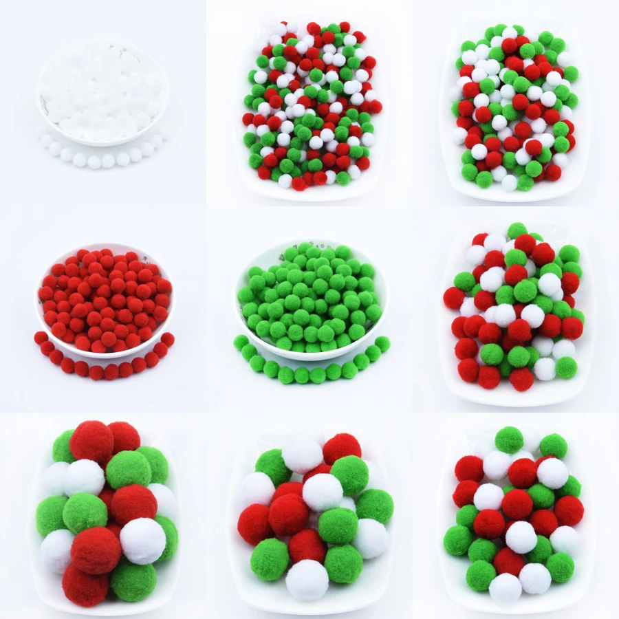 

Red White Green Pompom Fur Craft DIY Soft Pom Poms Crafts Pom Ball Christmas Decor Glue on Cloth Accessories 8mm To 30mm 600pcs