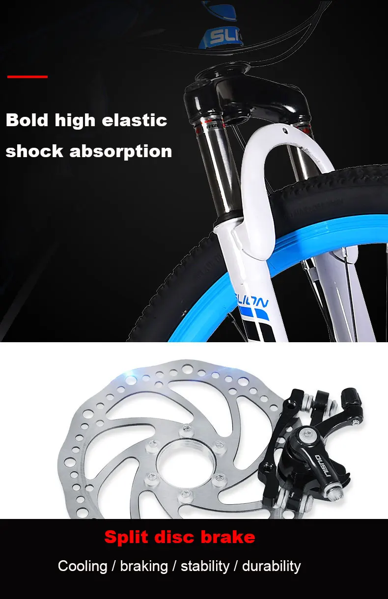 Clearance 26 Inch Mountain Bike Variable Speed Shock Absorption Double Disc Brakes Off-road Racing Student Adult 6