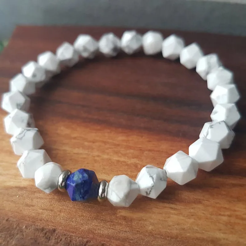 Звезда cut говлита и Lapis Lazuli эластичные запястье 8 мм мала бусины браслет из бисера для Для мужчин - Окраска металла: as pic show