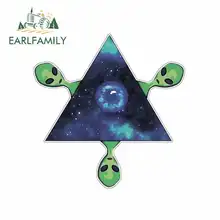 EARLFAMILY 13cm x 12.7cm for Triangle Aliens Green Martians Funny Car Sticker Bumper RV VAN Fine Decal JDM Vinyl Car Accessories