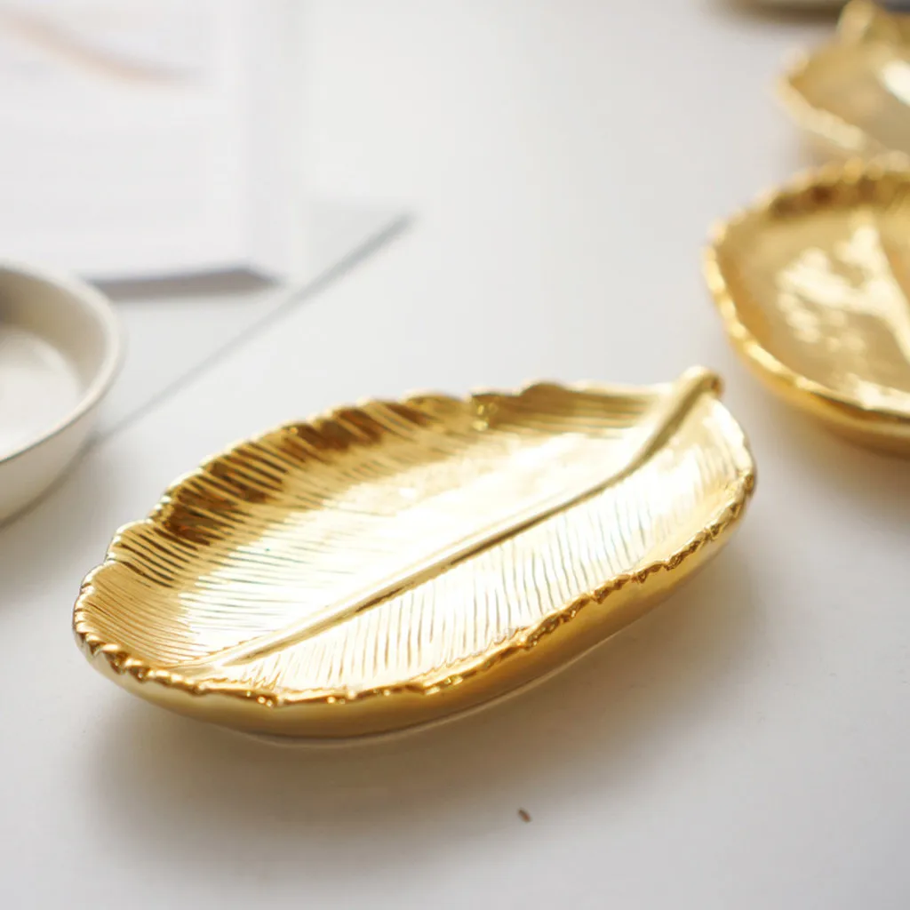 Золотой лист ананаса керамическая тарелка маленькие ювелирные изделия Блюдо серьги ожерелье кольцо хранения тарелки ДЕСЕРТ ДИСПЛЕЙ миска украшения d