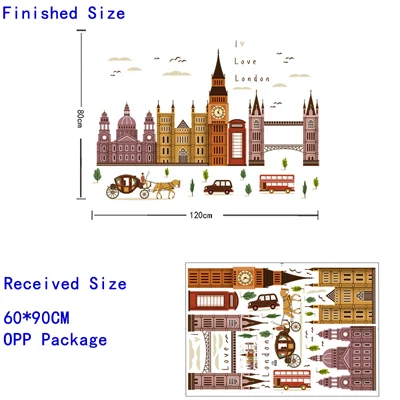 120X80CM Большой Строительный набор «Пейзаж» Съемные Виниловые наклейки на стену домашний винтажный декор мир город фрески Гостиная Спальня украшение - Цвет: 120X80CM