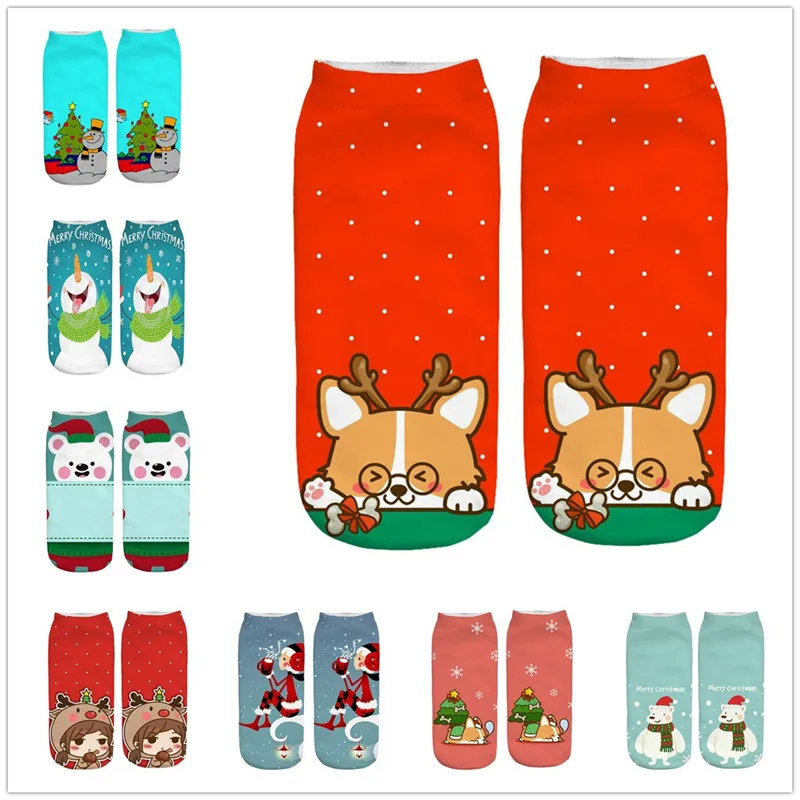 Носки унисекс популярные Короткие хлопковые носки с 3D рождественским принтом
