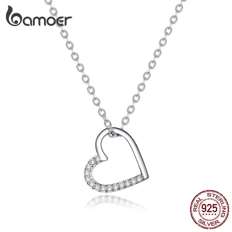 bamoer Genuine 925 Sterling Silver The shape of love Chain Necklace for Women Fine Jewelry 18.11'' Collar