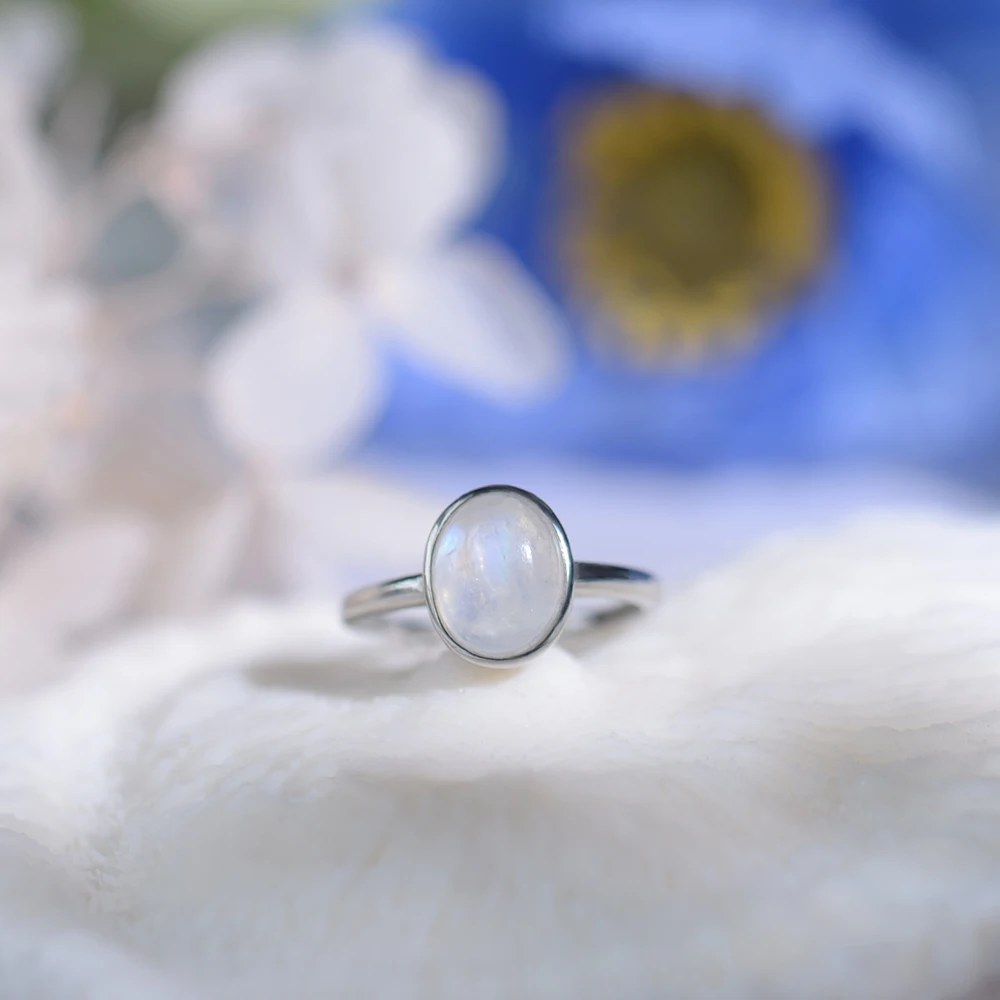 Full Blue Moon Light Moonstone Silver Rings Classic Charming Luxury Jewelry for Women Christmas Gift Female Bands silver rings silver ring