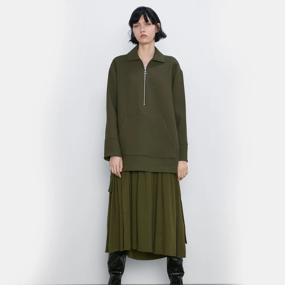 Ladyfirsy Green ZA осенние толстовки новые осенние пуловеры с отложным воротником женские вечерние уличные стильные толстовки с капюшоном