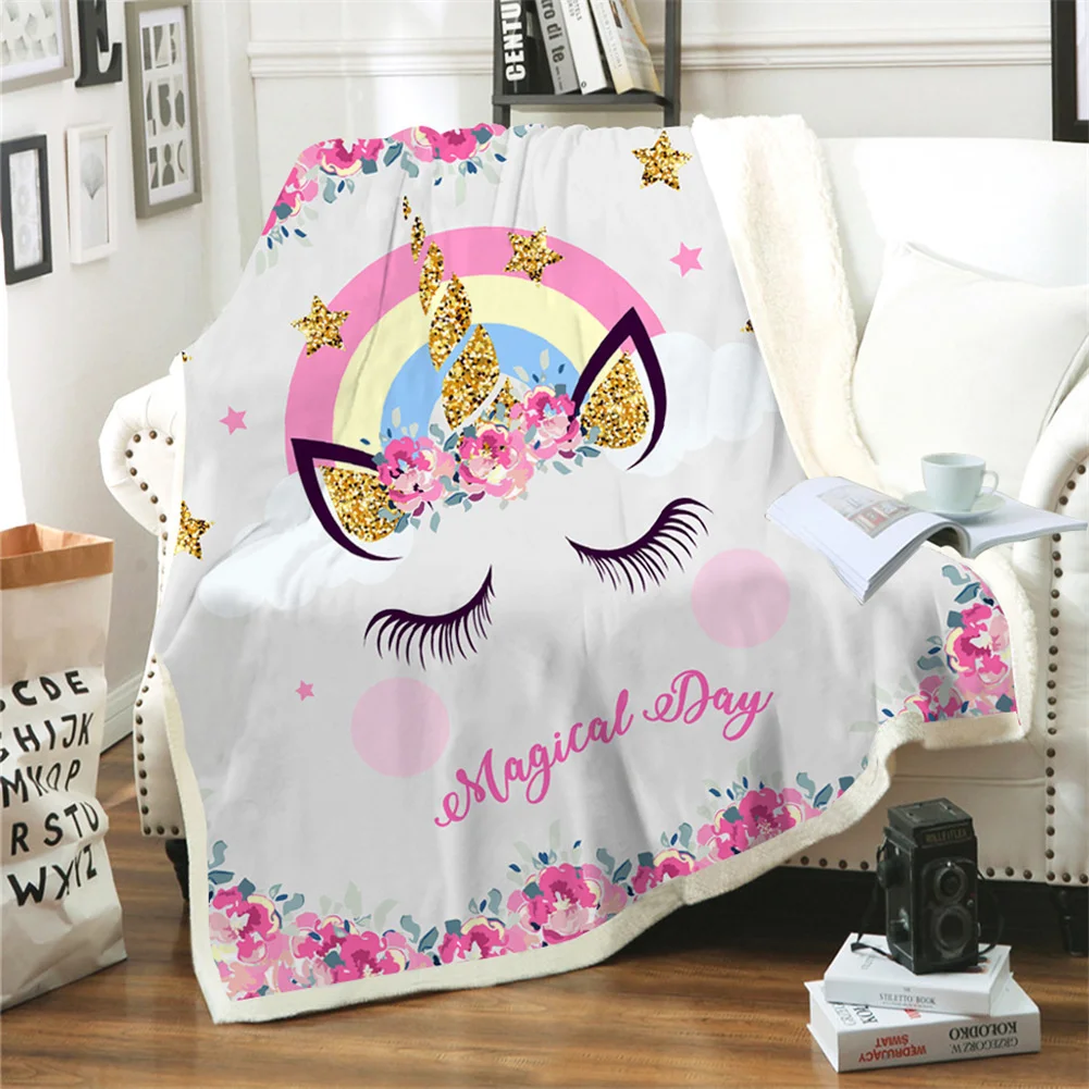 

Unicorn Printed Hoodie Blanket Plush Throw Blanket 3D Cartoon Sherpa Fleece Microfiber Throw Blanket For Girl Kids Gift Blankets