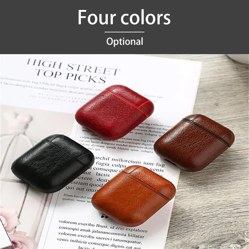 

For Apple Airpod 1 and 2 Strap Leather with Buttons Headphone Case Earphone airpods leather case Accessories Without Earphone