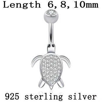 

Belly button ring women 925 sterling silver tortoise no allergic 6 8 10 mm pin length setting zircon clear stones body jewelry
